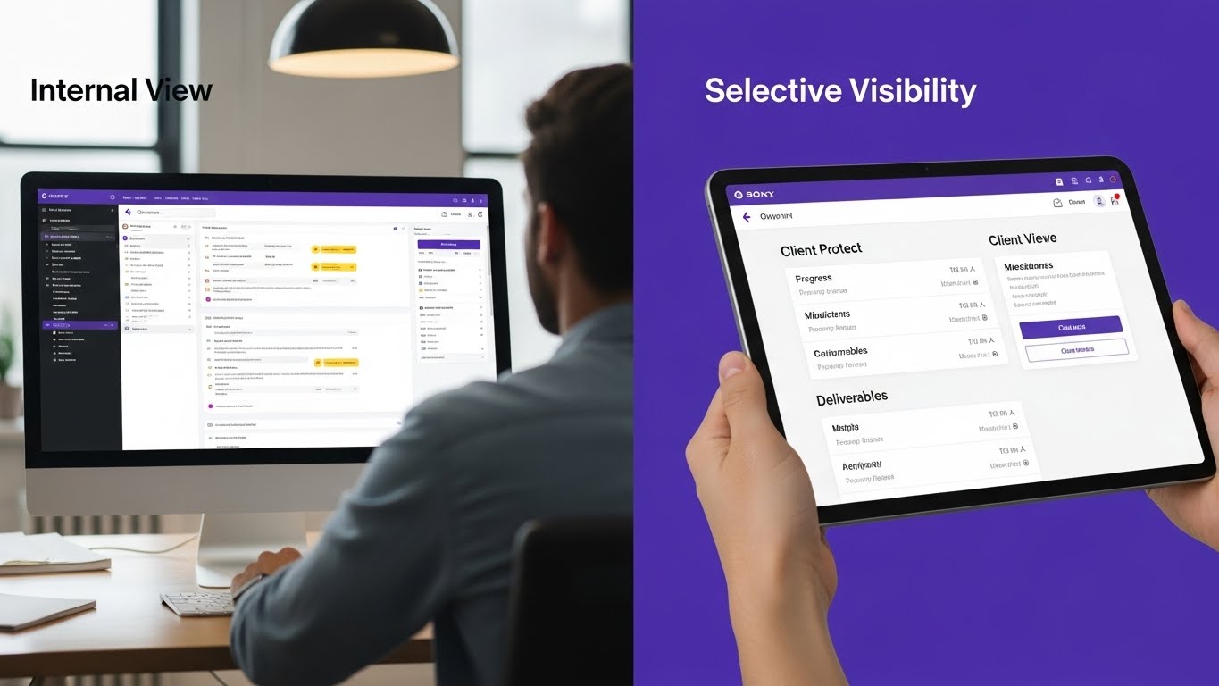 Professional client portal dashboard showing project progress and deliverables