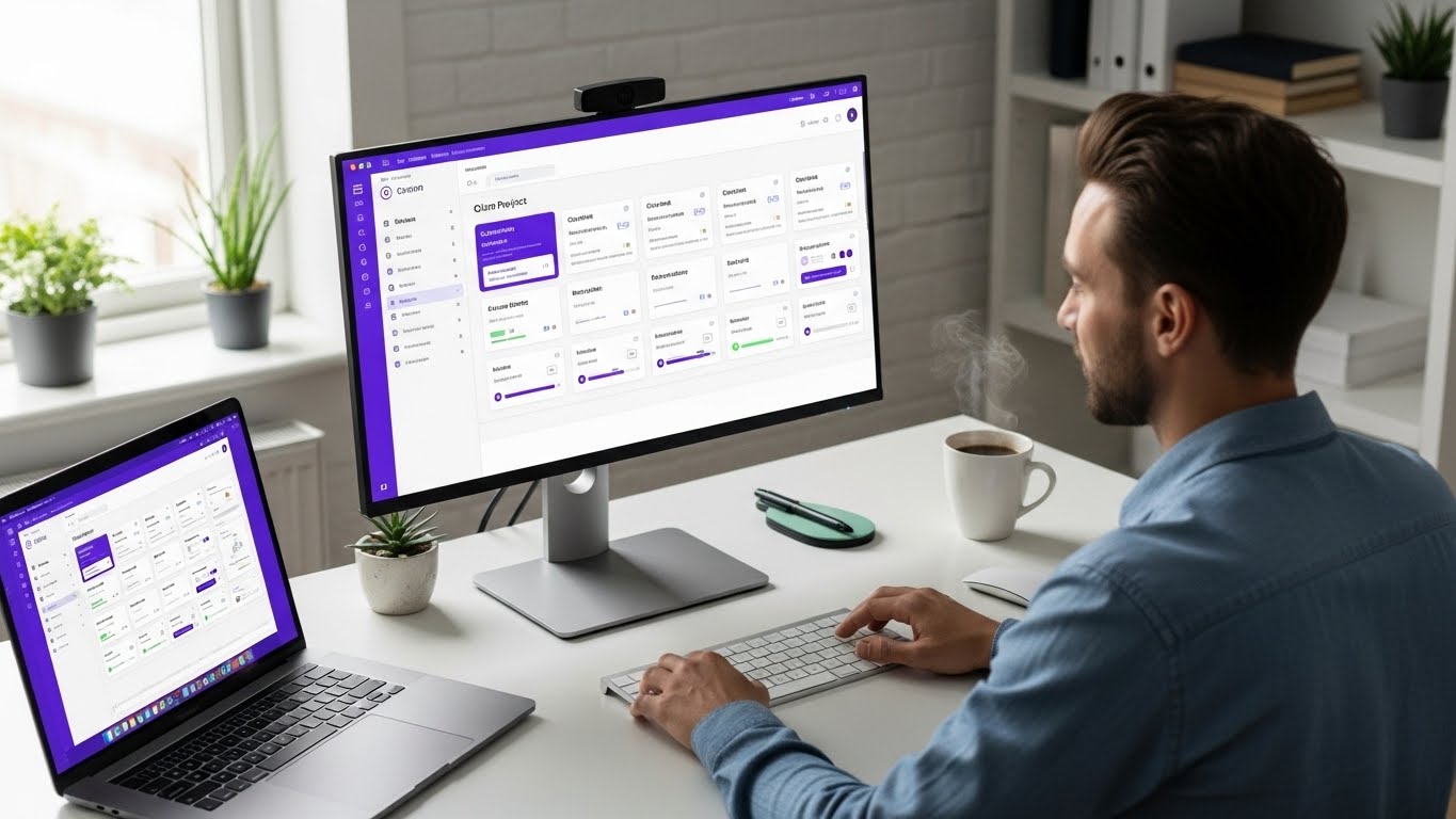 Freelancer managing client projects with professional project management dashboard