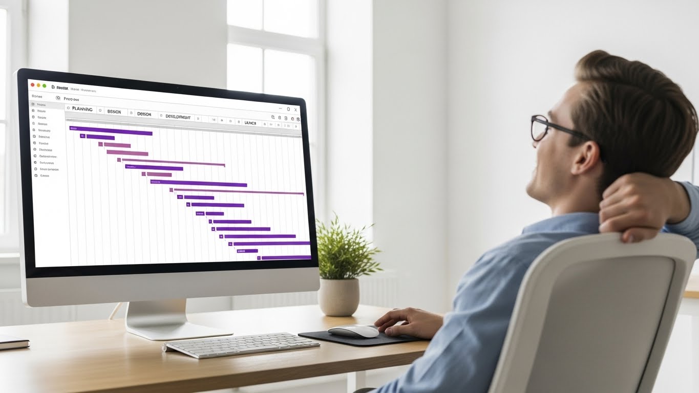 Simple Gantt chart showing project timeline with clear phases and milestones