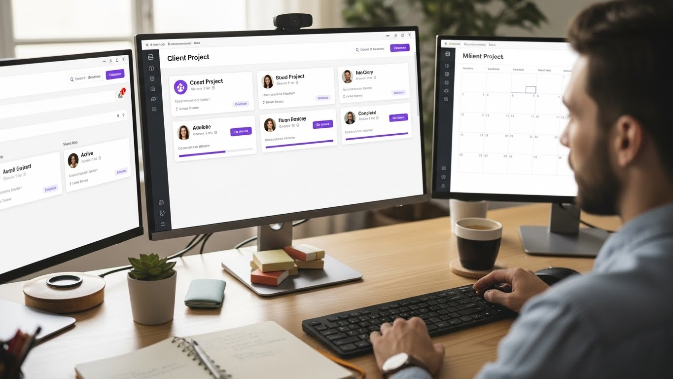 Dashboard view showing multiple client projects organized with clear priorities