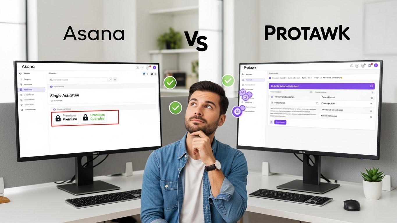 Side by side comparison of Protawk and Asana project management features